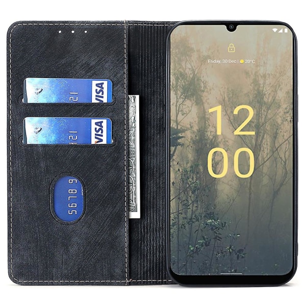 Texturerat cover för Nokia C22 Rfid Blocking Stötsäker plånbok Magnetisk läder Flip Stand Case Black