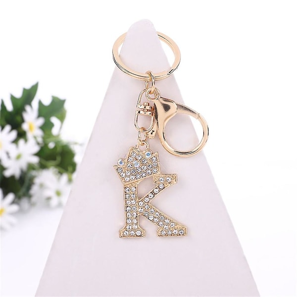 Luksus Krone 26 Bogstav Metal Nøglering Mode Rhinestone Initial Nøglering Taske Vedhæng Charms DIY Tilbehør Fødselsdagsgaver A