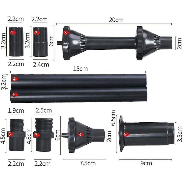 9st små munstyckshuvuden munstycke vattenfontän fontän för damm fontän dränkbar pump svart pool