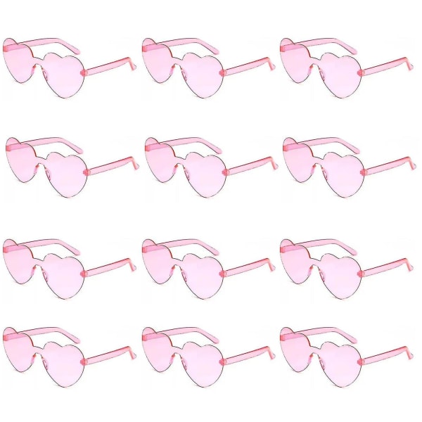 12 stk hjerteformede rammeløse briller Trendy Transparent Candy Color Eyewear For Party Favor pink