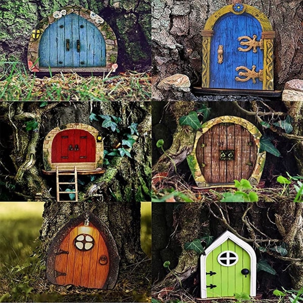 6-delad fedörr, tomtedörr i trä, tomtedörr för fantasi i barnrummet, trädgård, konst, trädgård, skulptur
