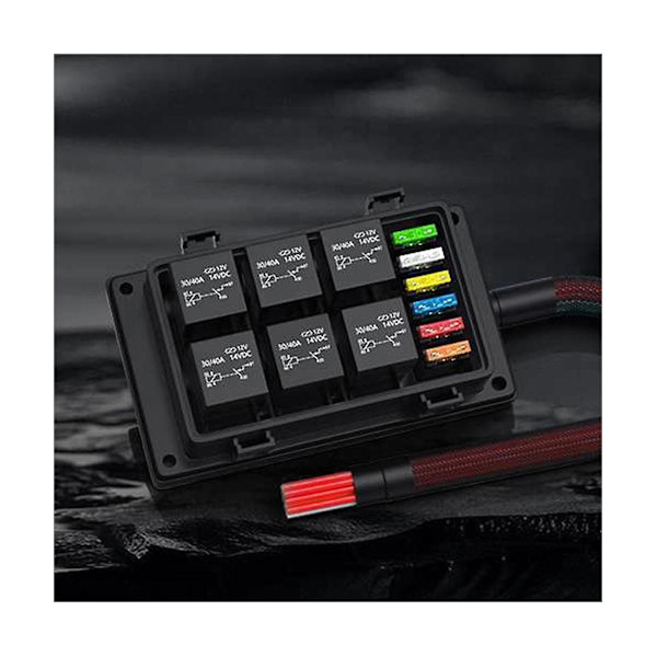Reläbox 12V med 6 st 4-Pin Reläer och 6 st ATC/Bladsäkringar Förkopplad Reläbox med Reläkit