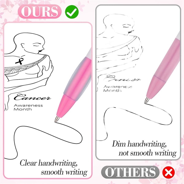 50 st Pink Ribbon Pens Bulk, Black Ink Infällbara kulspetspennor för kontorsmaterial Kvinnor Flickor Gi