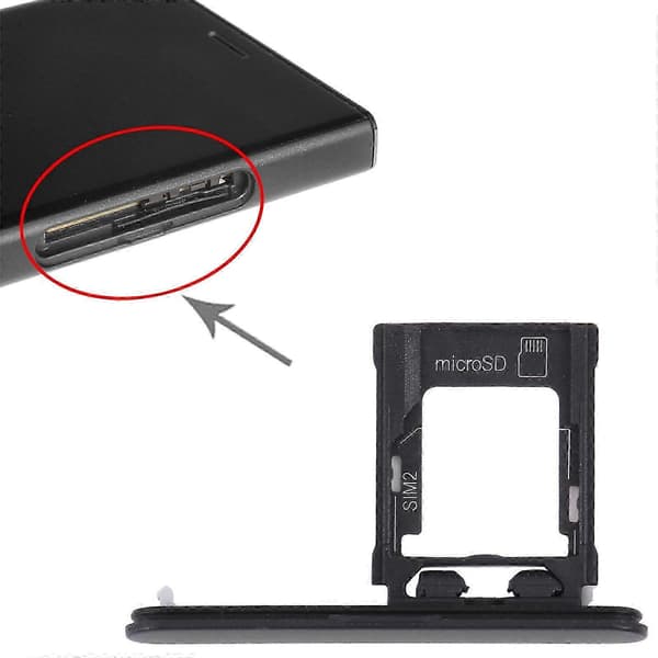 25-26 For Sony Xperia XZ1 Compact KOMPATIBEL SIM-kortskuff + Micro SD-kortskuff Black