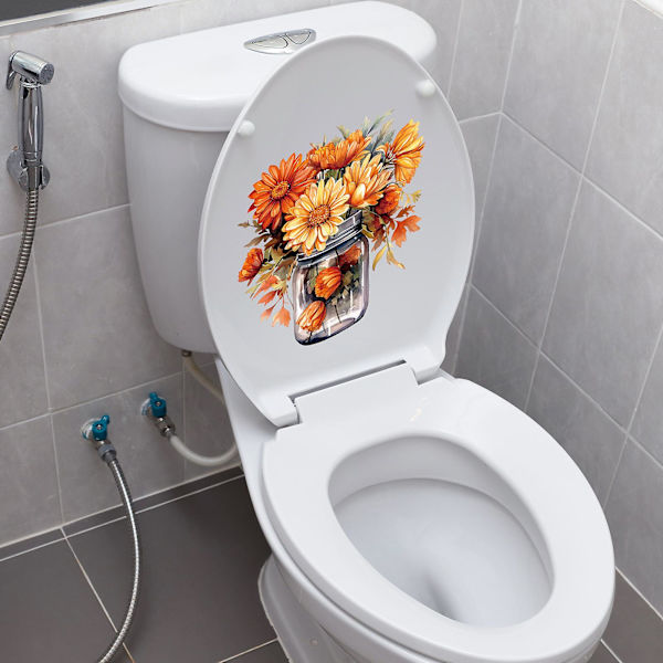 Koristeellinen WC-tarra, itseliimautuva, vedenpitävä, helposti irrotettava, jälkiä jättämätön kylpyhuoneen WC-kannen tarra, kukka-aiheinen