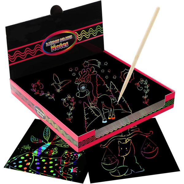 Skrabekort til børn, 100 stykker børneskrabepapir med kuglepen Skriblekort Magisk farve kreativ gave til piger