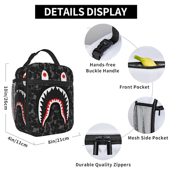 Hip Hop Camouflage Bape Shark Madpak Madkasse Multifunktionel Genanvendelig Let Madpakke Tote Box til Piger Drenge Teenagere Voksne Gaver-w33