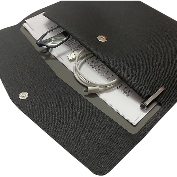 1 stk A4-mappe i lær, vanntett koffertkonvolutt-mappeboks beltespenne (svart)