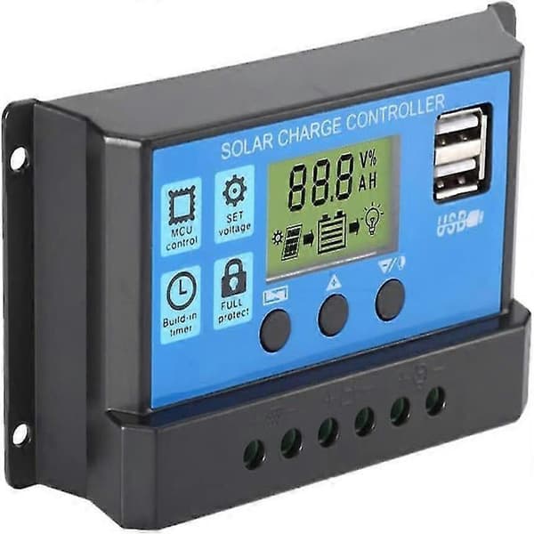 30A Solarladdningsregulator, 12V/24V Solpanel Laddningsregulator, Timerinställning PWM Auto Parameter - q37/YY