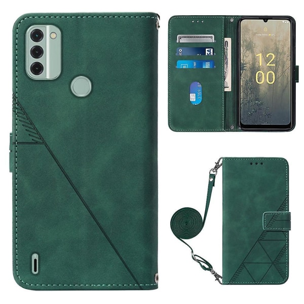 För Nokia C31 4G Lines Läder Business Phone Cover Anti-dropp plånboksstativ Flip Case Blackish Green