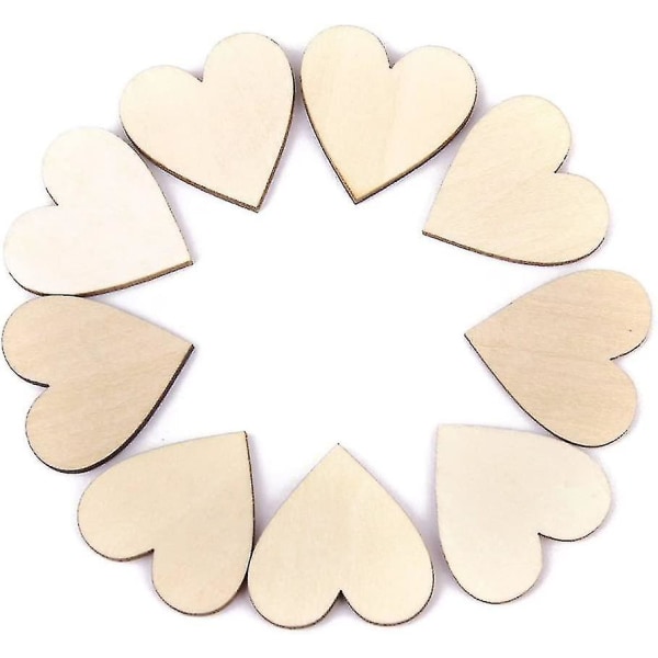 100 stk. (5 cm) - Rustikke træhjerter til hobbyprojekter - Til bryllupsdekorationer