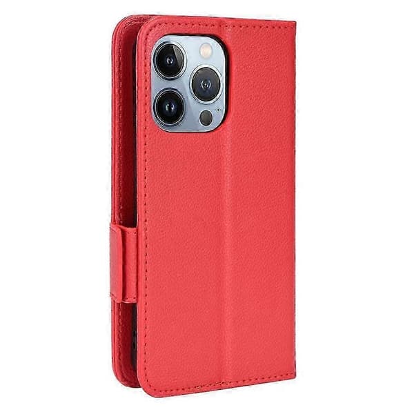 Etui til iPhone 16 Pro Max PU-læder med side-spænde, kortholder, pung og magnet Red
