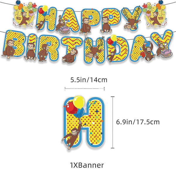 Nyfiken George Tema Party Dekoration Tillbehör Banner Ballonger Kit Cake Cupcake Toppers Set