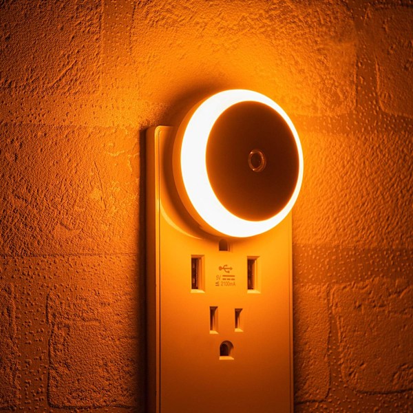 Amber Nattlys, Smart Lyssensor, LED Nattlys Plugg i Vegg, Diffust Lys, Energieffektiv, for Soverom, Bad, Kjøkken, Barnerom