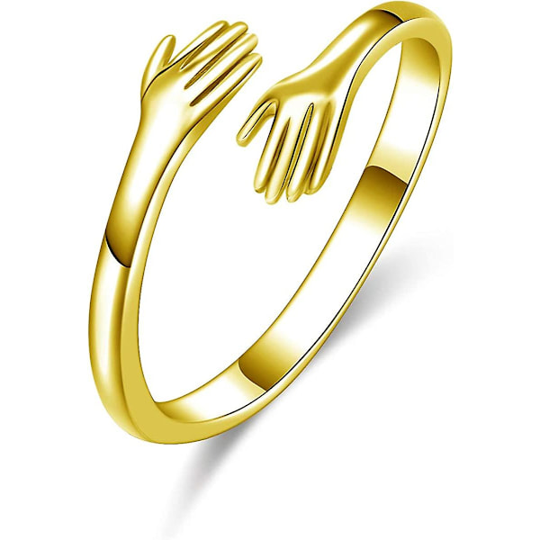 925 Sterling Sølvringe til Kvinder Piger Mænd eller Unisex Sølv Omfavnende Hænder Åben Ring Smykker Omfavn Hænder Statement Ringe Bånd Størrelse Gold