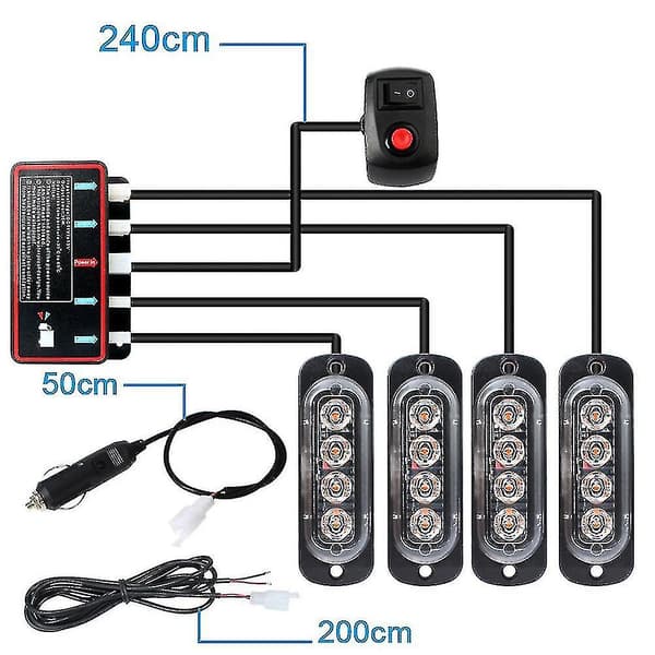 4 stk 4LED Strobelys 12V Strobelys 4 i 1 Bil Nødlys Beacon Nødlys Blinkende Lys (