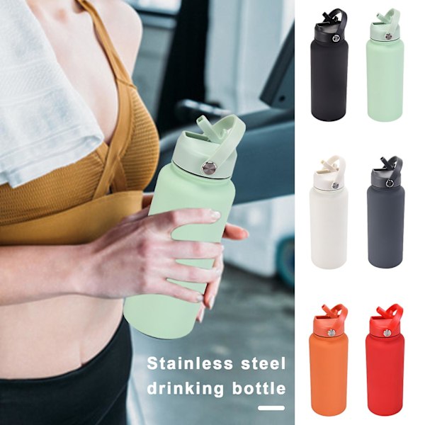 1000 ml:n Ruostumattomasta Teräksestä Valmistettu Vedenkeitin Oljella, BPA-Vapaa, Vuotamaton, Eristävä, 24 Tuntia Kylmä, 12 Tuntia Kuuma, Urheilupullo