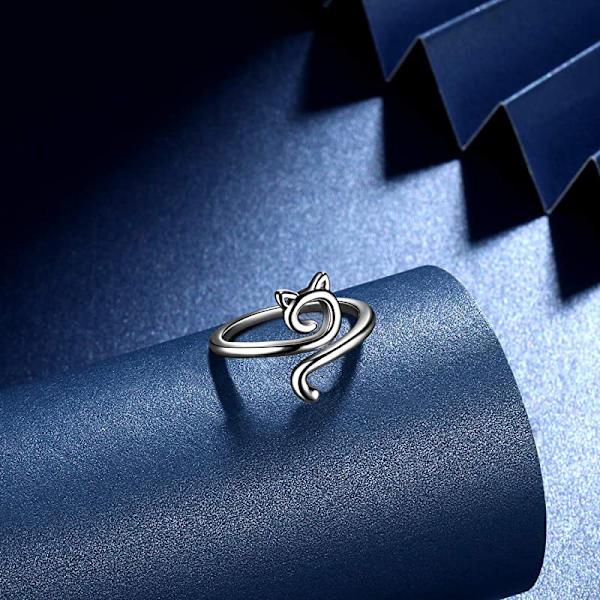 Søt katt justerbar ring S925 katt søt mjau stjerne sølvring åpen glitrende Lovely C