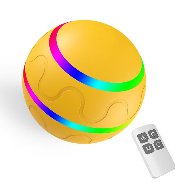 Smart Ball for Kjæledyr, Interaktiv Valpeball med Fjernkontroll og LED-lys, Oppladbar Smart Wicked Busy Ball for Hunder og Katter Yellow