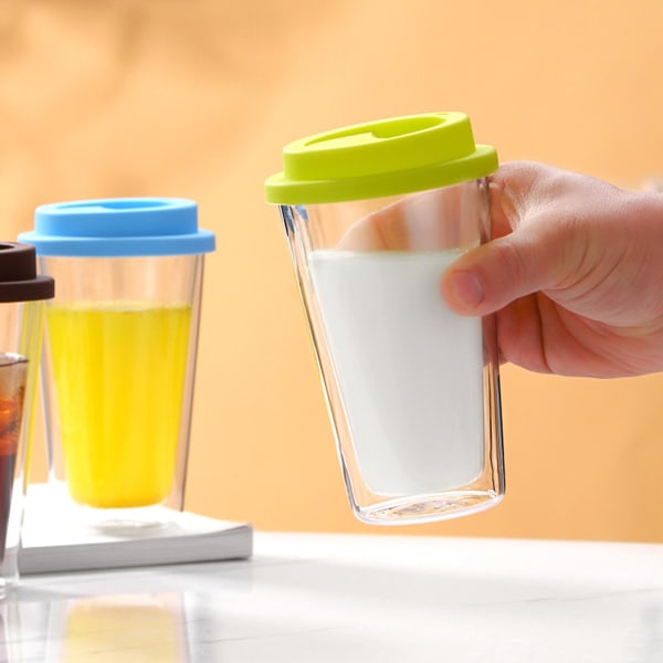 350ML Dobbelvegget Glass med Silikonlokk Isolert Tumbler Reise Varm Kald Drikke Te Melk Høy Borosilikatglass Kopp Kaffekrus Black
