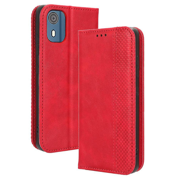 Yhteensopiva Nokia C02 Magnetic Pu Nahkainen case Iskunkestävä jalusta Lompakon puhelimen suojakuori-k Red