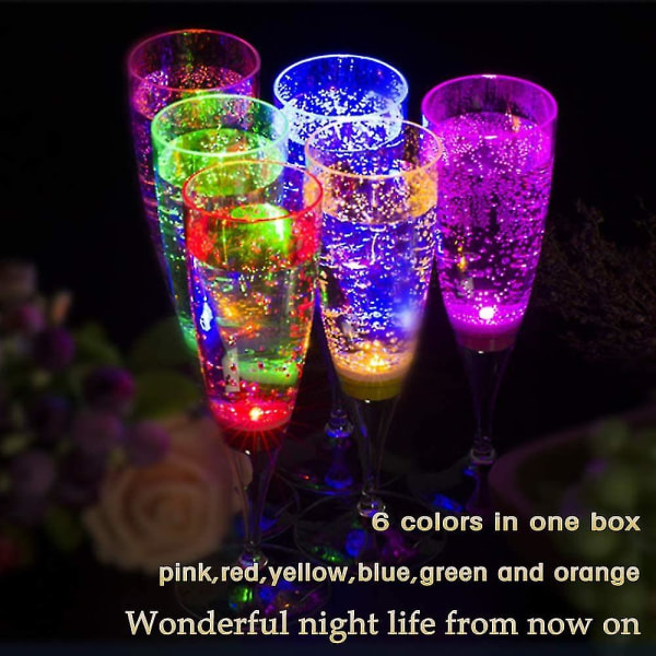 6 Pack Led Vinglas Champagne Flutes Light Up Glass Led Flydende Aktiverede Champagneglas
