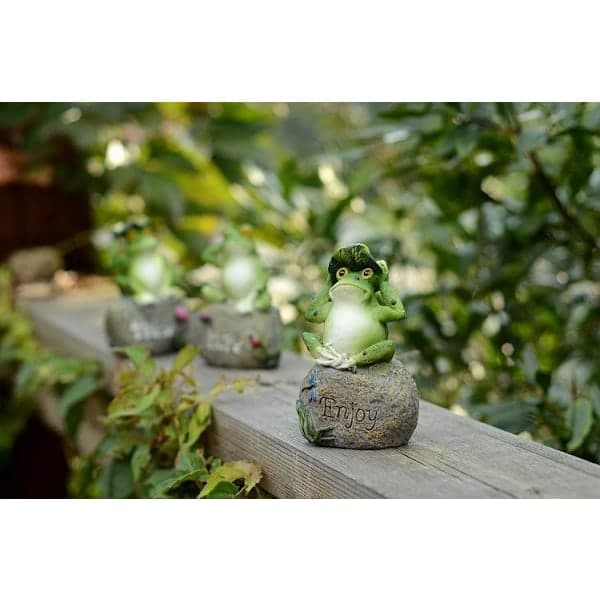 3-pak Groda Havefigurer - Groda Siddende på Sten Havefigur