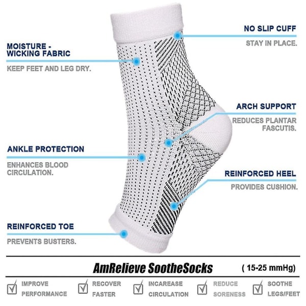 Nevropati kompresjon ankelbue støtte sokker sport White S M