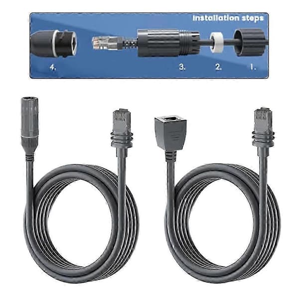 2PCS IP68 1200Mbps dubbelskärmad Ethernet-förlängningskabeladapter för Gen3, 1m Black 1M