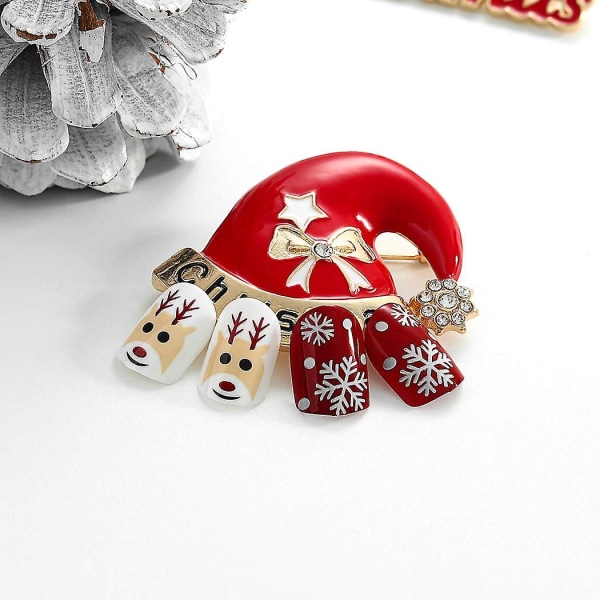 Christmas Elk Snowflake False Nails - Full Cover Kort tryk på rød neglekunst (24 stk)
