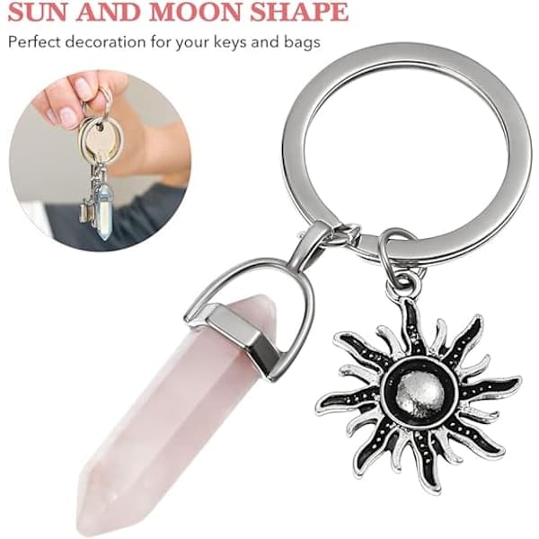 2 st Vänner Kristallsten Nyckelringar Måne och Sol Charm Ke