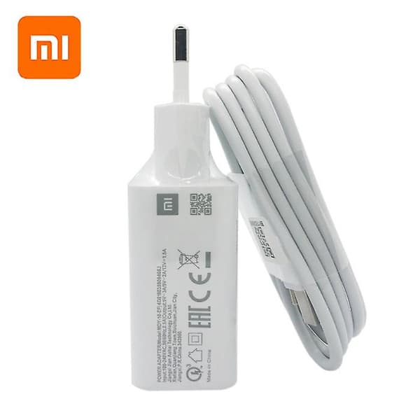 Xiaomi Hurtiglader Plugg + USB-C Laderkabel - 3A Rask Lading 3.0 Laderadapter og Datakabel Hvit