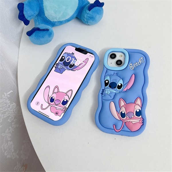 Lilo ja Stitch Piirretty 3D Aaltoileva Pehmeä Silikoninen Puhelimen Kotelo iPhone 15 13 12 11 XR iPhone 6/7/8/SE