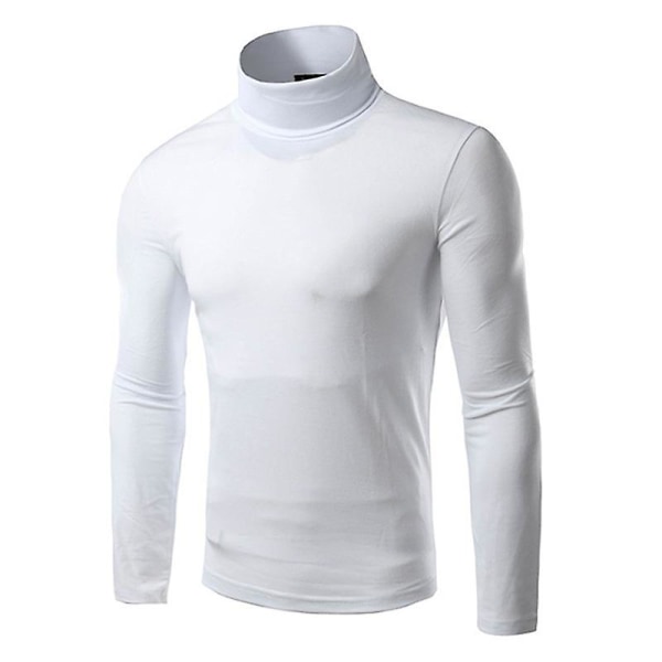 Mænd Polo Roll Turtle Neck Pullover Strikket Jumper Toppe Sweater Shirt White 2XL