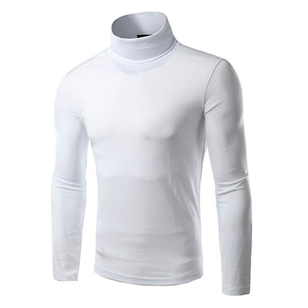 Mænd Polo Roll Turtle Neck Pullover Strikket Jumper Toppe Sweater Shirt White XL