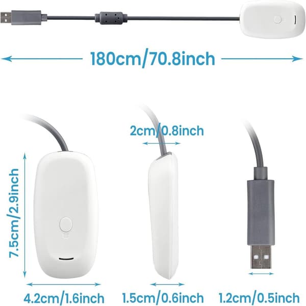 USB trådløs kontroller PC bærbar mottaker for Microsoft Xbox 360 Slim Windows videospill farge hvit