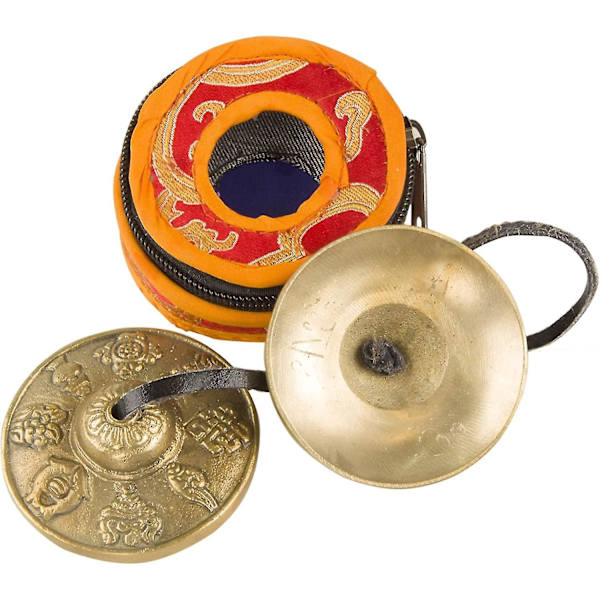 Tibetansk Tingsha Klokke Med Smuk Etui, Nepal Cymbaler Til Lydhealing, Yoga, Meditation, Mindfulness, Klokkespil, Astamangal - Otte Lykkebringende (lille, bra