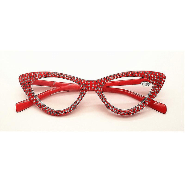 Cat Eye Läsglasögon Kvinnor Män Presbyopiska Glasögon Kvinna Man Översynthet Red -2.50