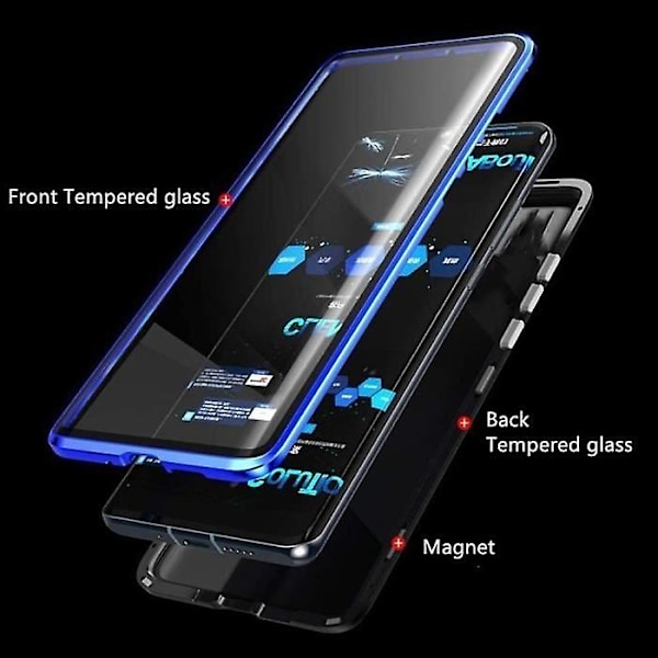 Oppo Reno 6 Pro 5G Cover (6,55\"), Magnetisk Adsorption Front og Bagside Hærdet Glas Cover Bumper