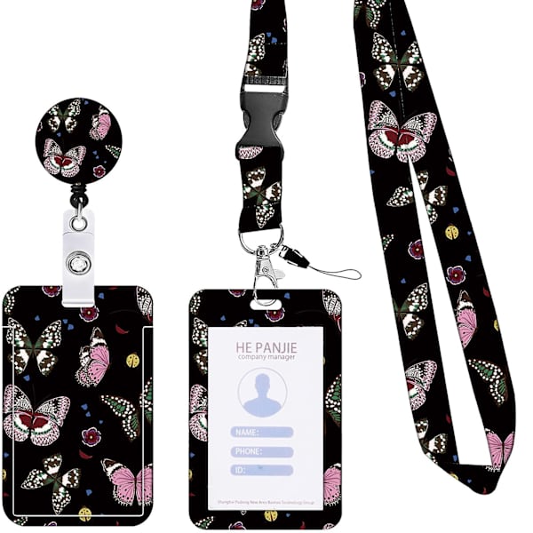 Id-kort Holder med Forskellige Mønstre Tryk Skydeåbning med Snorebånd Flere Bæremuligheder En Side Transparent Kort Opbevaring Bærbar Tilbagetrækbart Badge C