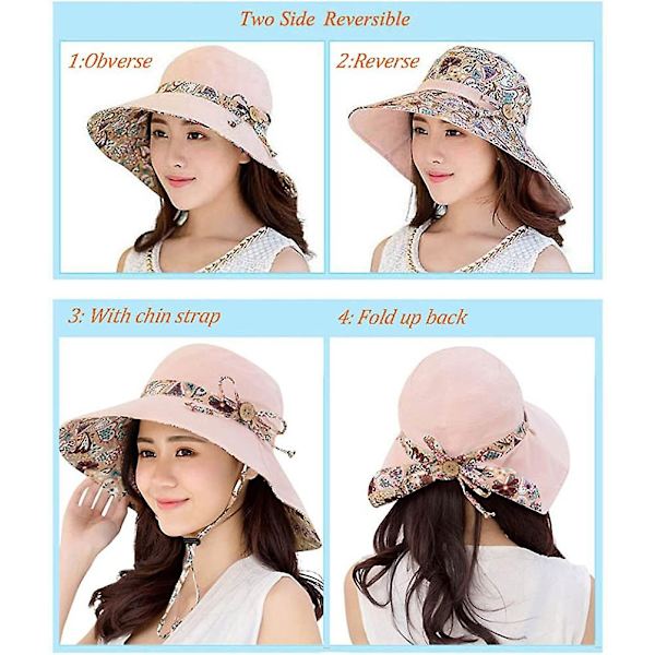 Hagelue og lue Solhatter for kvinner Bred kant sammenleggbar solhatt Uv-beskyttelse Strandsolhette