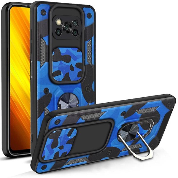 Anvend til for Xiaomi Pocophone Poco X3 Nfc Case Camouflage Magnetisk Bilholder Ring Stødsikker Panser Telefon Case Til Poco X3 Pro Bagside Mobiltelefon Camouflage Blue For Poco X3 Nfc