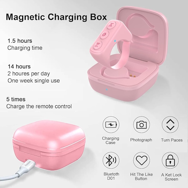Bluetooth fjernbetjeningspager er egnet til iPhone Android iPad, mobiltelefon, kamera, fjernudløser, selvudløserknap, Bluetooth ring (pink)