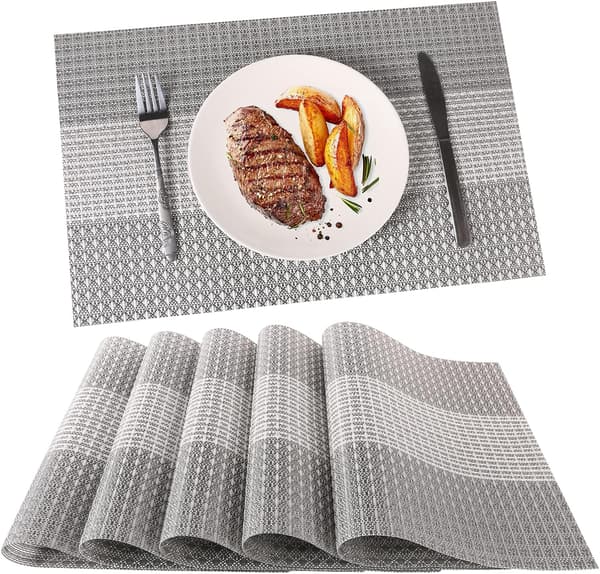 Sett med 6 vaskbare bordbrikker av PVC-plast (glittergrå)
