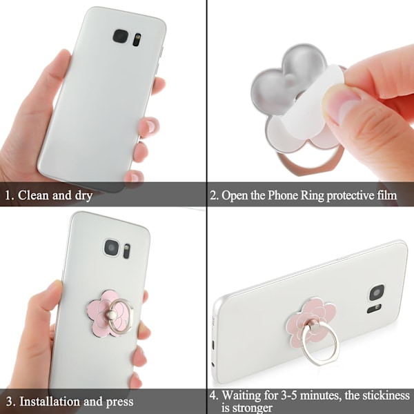 2 stycken mobiltelefonringhållare blomma-formad ringhållare metall universalbeslag passar för smarta telefoner (silver, roséguld)