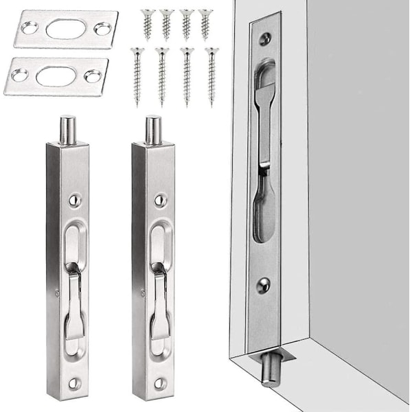 2 Stk Rustfri Stål Skjult Sikkerhedsdør 15 * 1,6 * 2cm Rustfast Skydebolt Lås Anti-korrosion Skjult Dør Lås Med Skruer Til Dør Hjem Offic