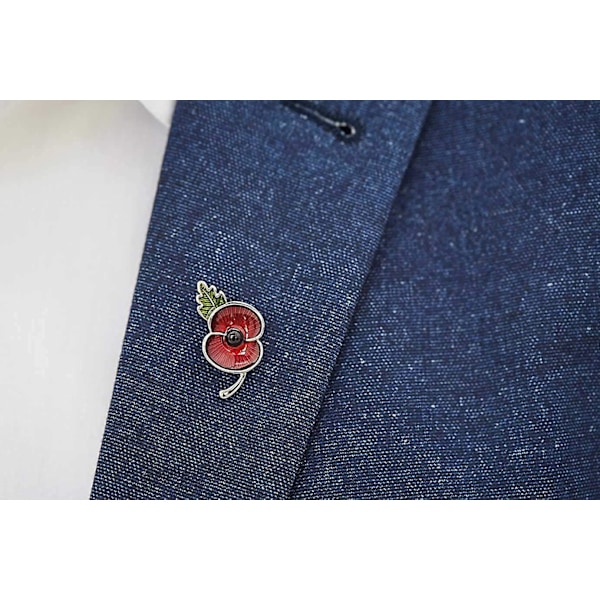 Röd Poppy Brosch Lapel Nål Emalj Badge Band Blommor Grönt Blad Lest Vi För Acsergeryget Present