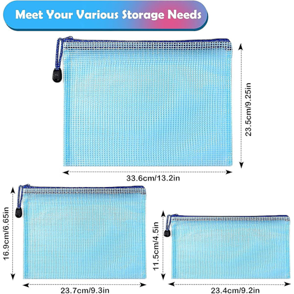 Plastikmappe A4+A5+A6, 15 stk. lynlåspose, PVC mesh lynlåspose dokumentpung, opbevar papir småting forsyninger 5 farver, 2024 Ping