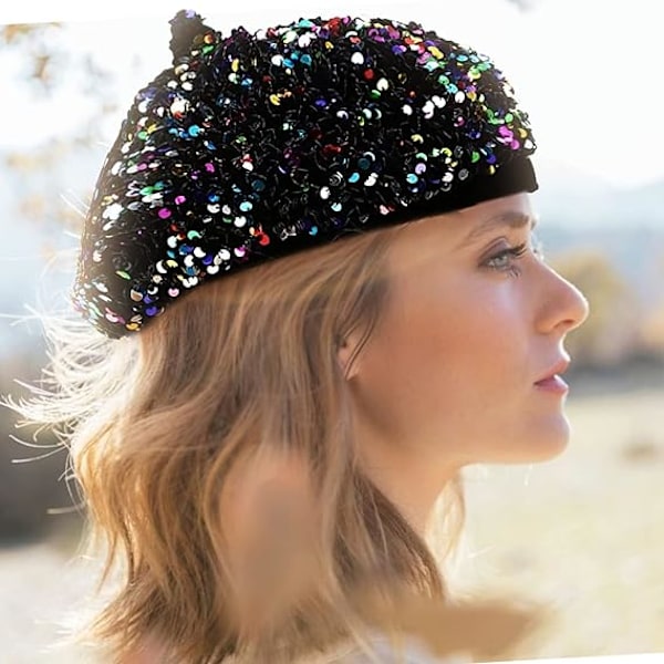 Paljett Basker Konstnär Hatt Bling Fransk Basker Hattar för Kvinnor, Fascinator Hatt