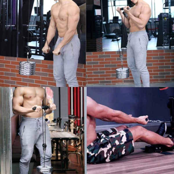 Rak stång gör-det-själv Triceps Biceps Pull Up-stång Hemgymtillbehör Remskivstång Bodybuilding med mjuka handtag och karbinhake